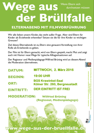 Plakat Veranstaltung "Wege aus der Brüllfalle" in Bergneustadt. (Foto: OBK)