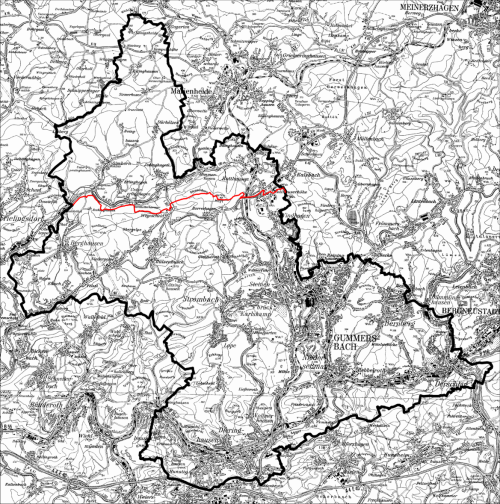 Karte Äußere Abgrenzung des Landschaftsplans Nr. 12 „Gummersbach“.