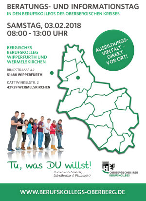 Plakat zum Infotag des Bergischen Berufskollegs Wipperfürth und Wermelskirchen am 03.02.2018 (Grafik/ Foto: OBK)