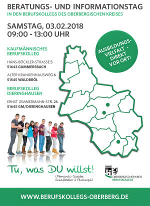 Plakat zum Infotag Kaufmännisches Berufskolleg Gummersbach und Waldbröl am 03.02.2018 (Grafik/Foto: OBK)