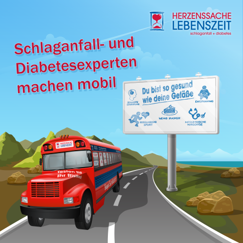 Der Schlaganfall-Info-Bus stoppt auf dem Lindenplatz in der Fußgängerzone in Gummersbach. (Bild: Boehringer-Ingelheim)