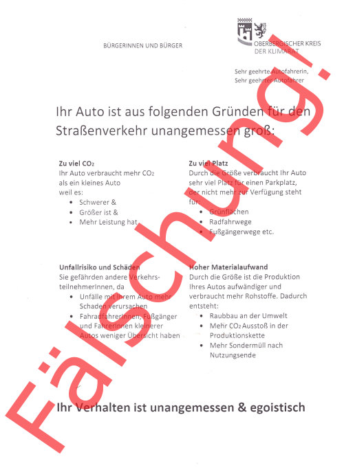 Der Oberbergische Kreis ist nicht Herausgeber des Schreibens, das unter dem Logo "Oberbergischer Kreis - Der Klimarat" an Fahrzeugen im Kreisgebiet angebracht wird. (Foto: OBK)