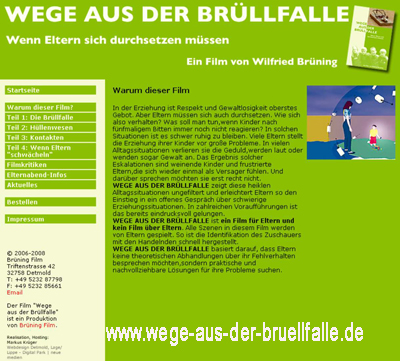 Ausschnitt aus der Homepage www.wege-aus-der-bruellfalle.de mit Link zu dieser Homepage