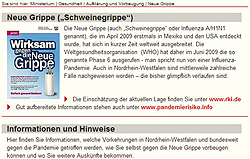 Ausschnitt aus der Homepage www.neuegrippe.nrw.de