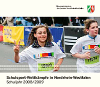 Titelseite der Publikation "Schulsportwettkämpfe in NRW" mit Link zu der Publikation (PDF-Format)