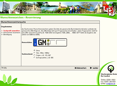 Ab 25.08.2008 freigeschaltete Internetseite "Wunschkennzeichen" des Oberbergischen Kreises