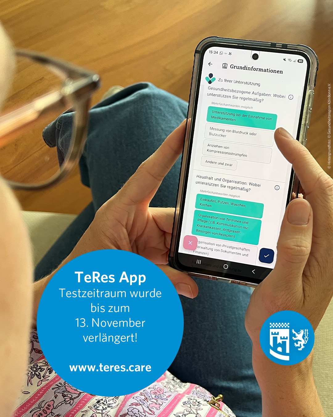 Sie pflegen oder unterstützen Angehörige? Dann machen Sie mit! 👩‍🦳🧑‍🦳 

Ihre Erfahrungen sind gefragt! Im Oberbergischen Kreis wird die App TeRes getestet, und dafür suchen wir weitere pflegende Angehörigeund Menschen, die andere im häuslichen Alltag unterstützen. 

Testen Sie die App und teilen Sie Ihre Erfahrungen mit uns! Helfen Sie dabei, TeRes noch verständlicher, alltagstauglicher und hilfreicher zu gestalten. Über die App können sie passende Unterstützungs- und Entlastungsangebote entdecken, unkompliziert von zu Hause aus. 📱 

✅Kostenlos und anonym
⏱️In etwa 15 Minuten 
📆Teilnahme und Feedback bis zum 13. November 2026 

machen Sie jetzt mit! Laden Sie TeRes herunter und unterstützen Sie die Weiterentwickluing der App: 
👉www.teres.care

Jede Rückmeldung zählt! 🤝 

#oberbergischerkreis #oberberg #meinschönsterlandkreis #obk #oberbergisch #oberbergischesland #kreisverwaltung #bergischesland