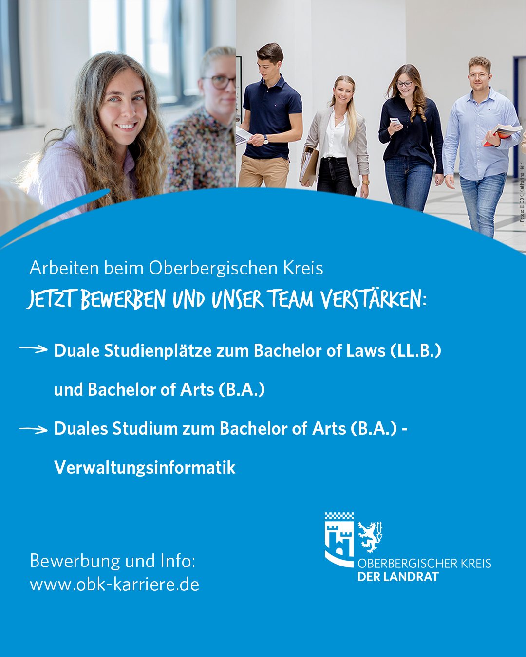 Eine Ausbildung oder ein duales Studium legen den Grundstein für Deine Karriere beim Oberbergischen Kreis. Im #teamkreisverwaltung arbeitest Du mit daran, unsere Region lebenswert und attraktiv zu gestalten.

Bewirb dich jetzt für deinen Studienstart im Jahr 2027 bei uns:

Duale Studienplätze zum Bachelor of Laws (LL.B.) und Bachelor of Arts (B.A.)
⏳ Vollzeit
💶 Anwärterbezüge in Höhe von monatlich 1.615,68 € (brutto)
📍 in Gummersbach
⏰ Bewerbungsfrist: 01.11.2026

Der duale Studienplatz richtet sich an Bewerbende mit Abitur bzw. vollständiger Fachhochschulreife.

............

Duales Studium zum Bachelor of Arts (B.A.) - Verwaltungsinformatik
⏳ Vollzeit
💶 Monatliche Anwärterbezüge in Höhe von 1.615,68 € (brutto)
📍 in Gummersbach
⏰ Bewerbungsfrist: 15.11.2026

Der duale Studienplatz richtet sich an Bewerbende mit Abitur bzw. vollständiger Fachhochschulreife.

_________________________

Jetzt bewerben und/oder weitere Stellenangebote entdecken:

👉 www.obk-karriere.de/job-finden

_________________________

#mitunswirdsrund #stellenangebot #karriere #teamkreisverwaltung #oberbergischerkreis #meinschönsterlandkreis