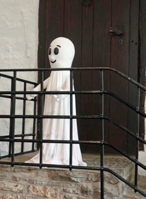 Hom Buh fühlt sich jetzt in der Burgküche wohl und weist den Besucherinnen und Besuchern den Weg zum Verlies, in dem ein Ghostbuster (Geisterjäger) festsitzt. (Foto: OBK)  