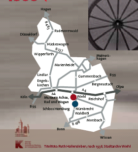 Die Grafik zeigt einen Übersichtslageplan des Oberbergischen Kreises, auf dem die Lage beiden beteiligten Museen gekennzeichnet sind
