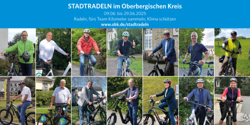 Der Oberbergische Kreis und die Kommunen werben für das STADTRADELN 2025 (Collage: OBK, Fotos: OBK, Kommunen) Der Oberbergische Kreis und die Kommunen werben für das STADTRADELN 2025 (Collage: OBK, Fotos: OBK, Kommunen)