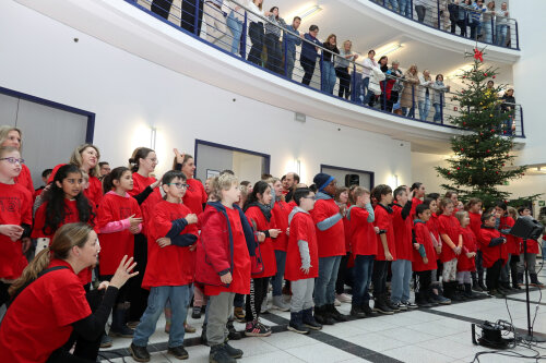 Die Minis und Maxis traten zum mittlerweile 16. Mal im Kreishausfoyer und in neuer Stärke mit insgesamt 93 Schülerinnen und Schülern. (Foto: OBK)