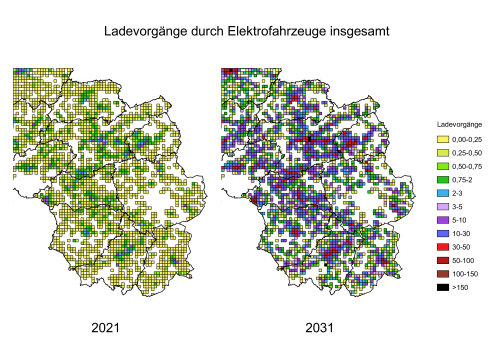 Entwicklung der Ladevorgänge in der Kreismitte und in den Südkommunen des Oberbergischen Kreises durch Elektrofahrzeuge insgesamt. (Foto/ Grafik: OBK)