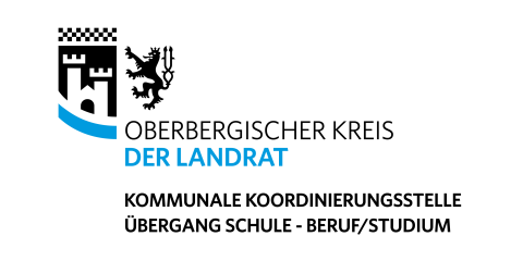 Logo mit einem schwarzen Hintergrund. Ein geschwungener blauer Streifen links oben und darunter der Text 'DER LANDRAT' in blauer Schrift.