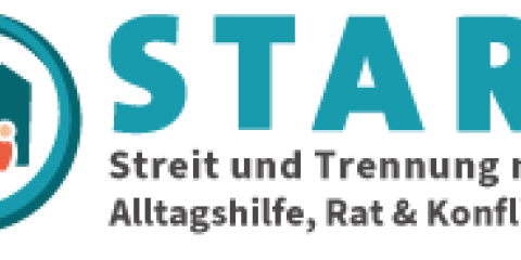 Logo mit einem stilisierten Haus und einer Familie mit vier Personen. Daneben der Text 'STARK Streit und Trennung meistern Alltagshilfe, Rat & Konfliktlösung'.