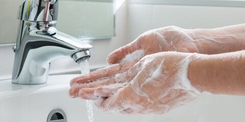 Washing hands.