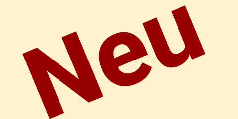 Das Bild zeigt das Wort 'Neu' in großer, roter Schrift auf einem hellbeigen Hintergrund.