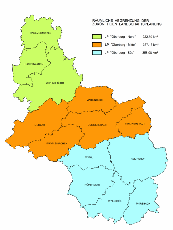 Karte über zukünftige Landschaftsplanung in drei neuen Planungseinheiten